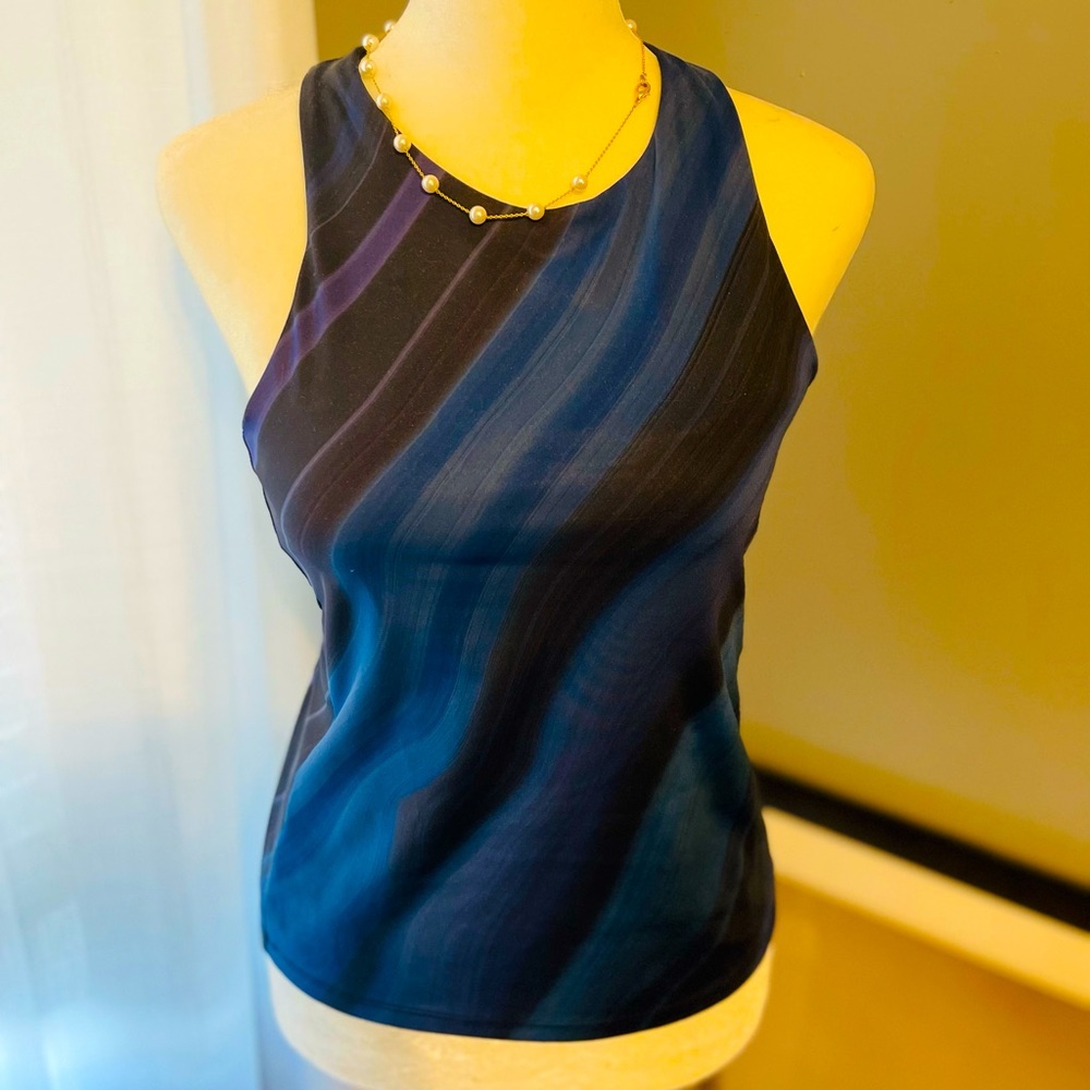 Athleta Small Navy Marble Tank w/built-in bra (for workout/fashion)
